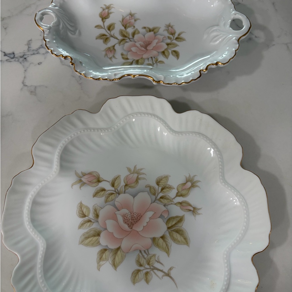 Vintage Floral Porcelain Serving Dish Set